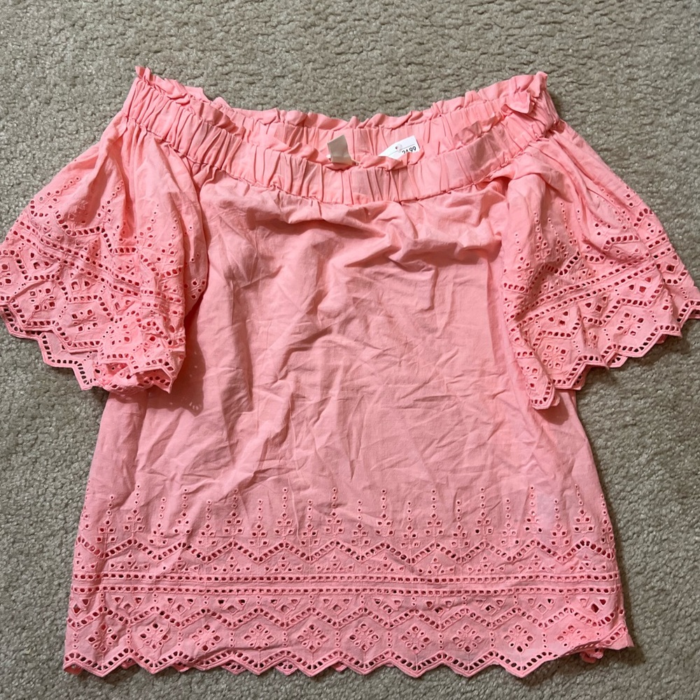 H&M Women’s Off the Shoulders Coral Top.  Size 8.  NWT